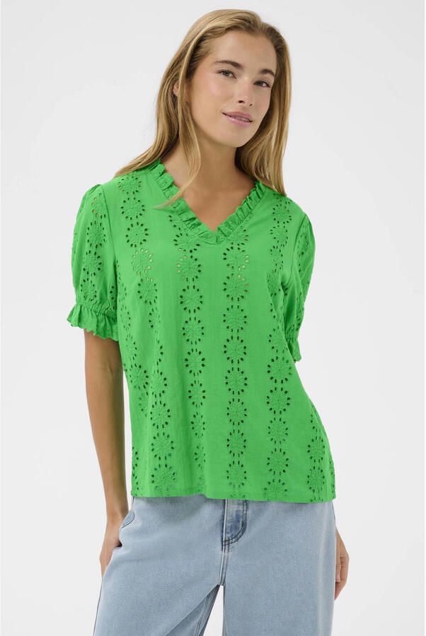 Kaffe blousetop groen broderie