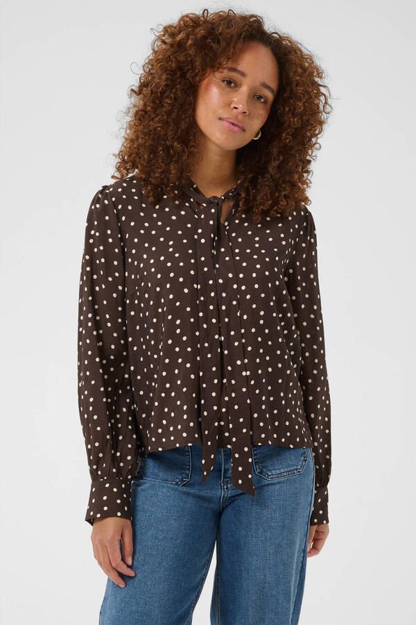 Kaffe blousetop met stippen bruin