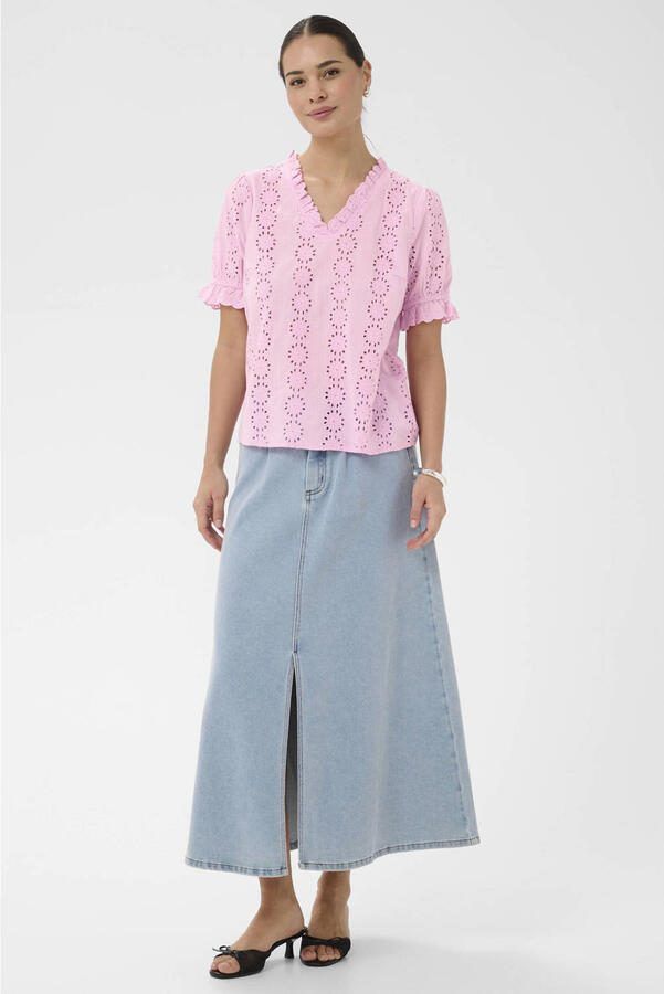 Kaffe blousetop roze broderie - Foto 2