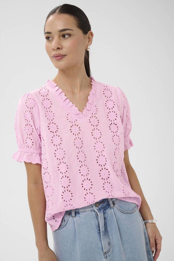 Kaffe blousetop roze broderie - Foto 3