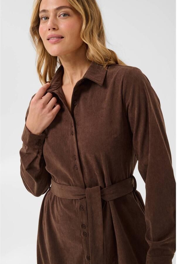 Kaffe corduroy korte blousejurk met ceintuur bruin - Foto 3