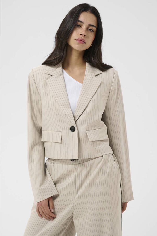 Kaffe cropped blazer met krijtstreep beige