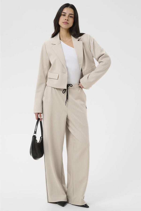 Kaffe cropped blazer met krijtstreep beige - Foto 2