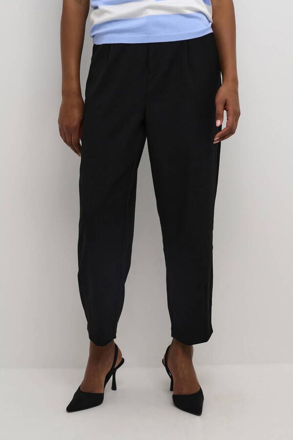 Kaffe Hoge taille cropped broek met riemlussen en zijzakken Black Dames