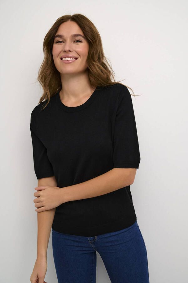 Kaffe Zwart Diep Gebreide Pullover Trui Black Dames