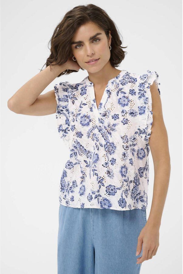 Kaffe gebloemde top broderie blauw