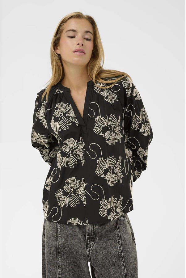 Kaffe gebloemde top zwart