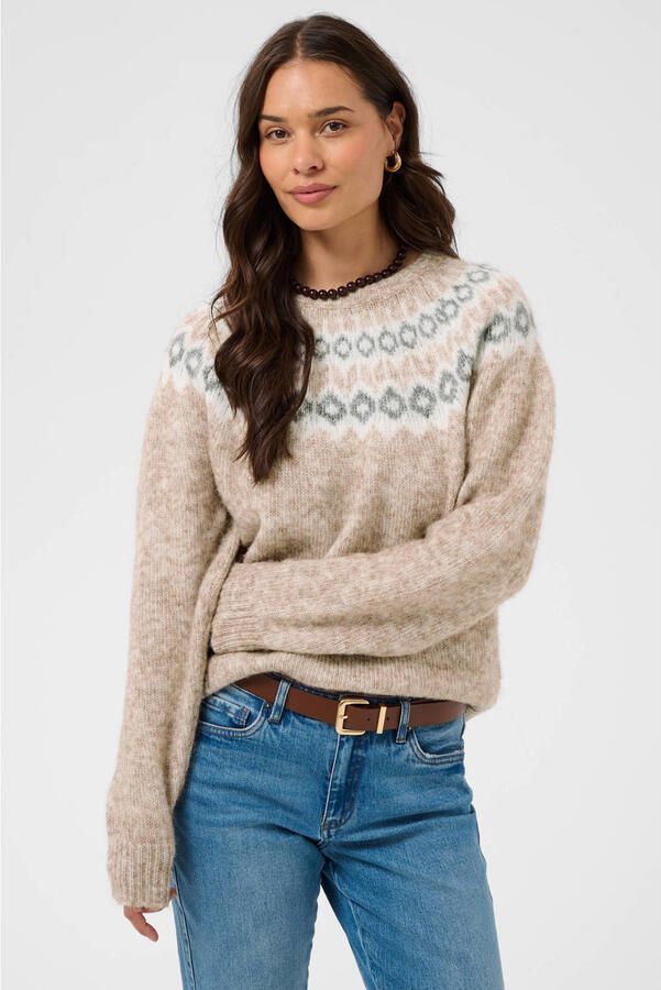Kaffe gebreide noorse trui met wol beige