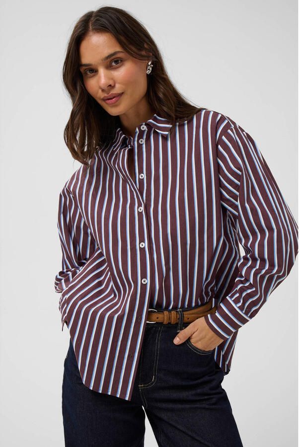 Kaffe gestreepte blouse donkerrood blauw wit