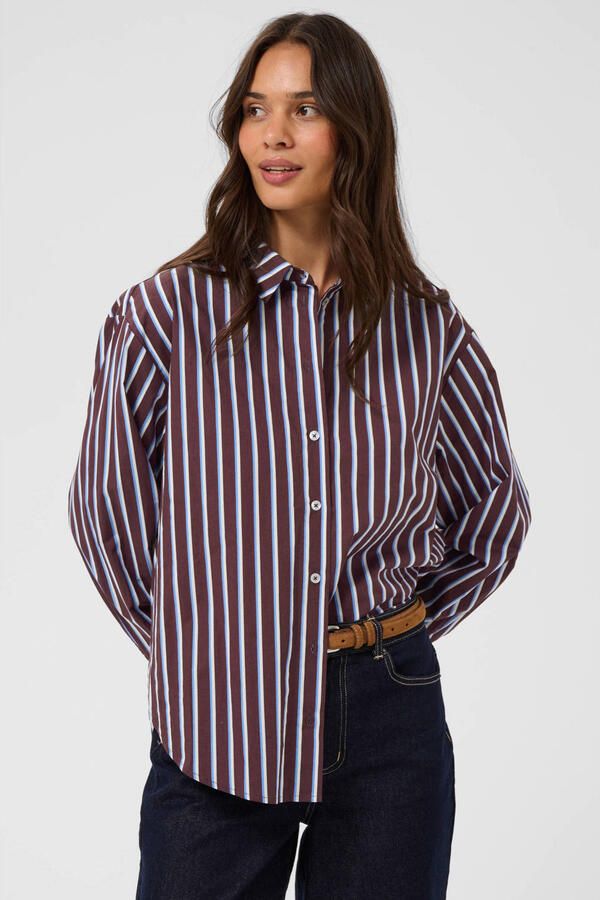 Kaffe gestreepte blouse donkerrood blauw wit - Foto 3