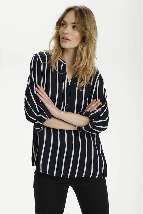 Kaffe Gestreepte Blouse met Lange Mouwen Blue Dames - Foto 2