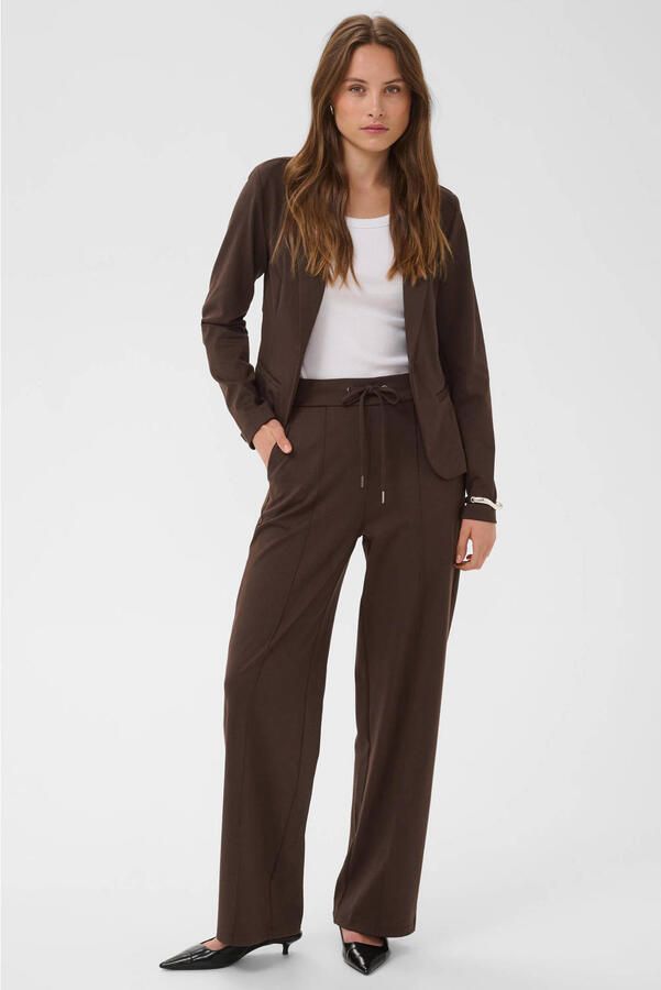 Kaffe high waist loose fit viscose broek donkerbruin - Foto 3
