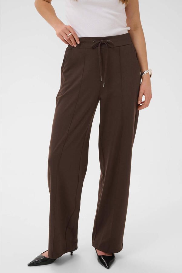 Kaffe high waist loose fit viscose broek donkerbruin - Foto 3