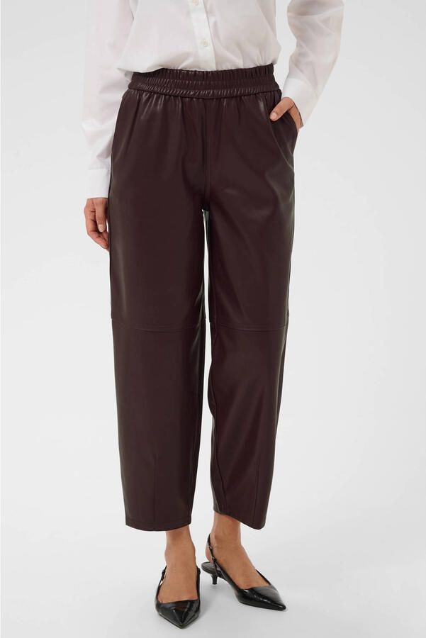 Kaffe imitatieleren barrel cropped broek donkerrood
