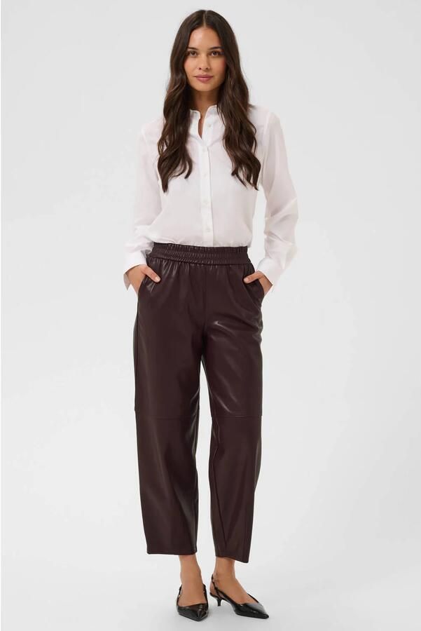 Kaffe imitatieleren barrel cropped broek donkerrood - Foto 2