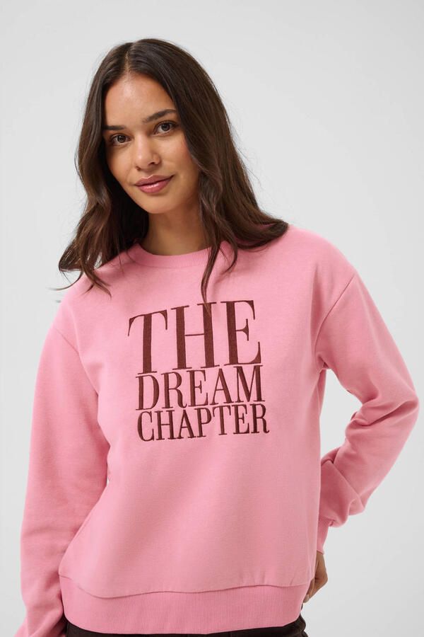 Kaffe katoenen sweater met tekst roze