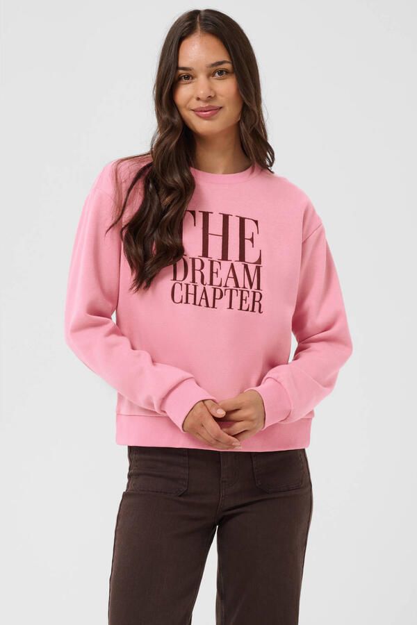 Kaffe katoenen sweater met tekst roze - Foto 3