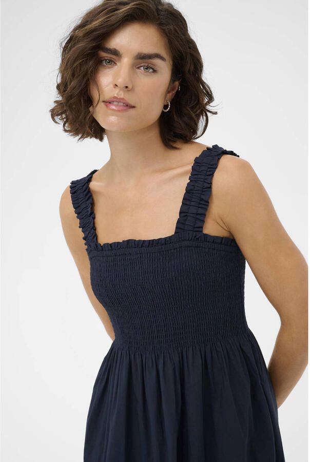 Kaffe midi jurk broderie donkerblauw