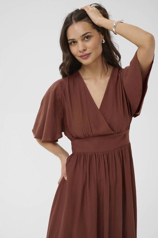 Kaffe midijurk met plooien roodbruin