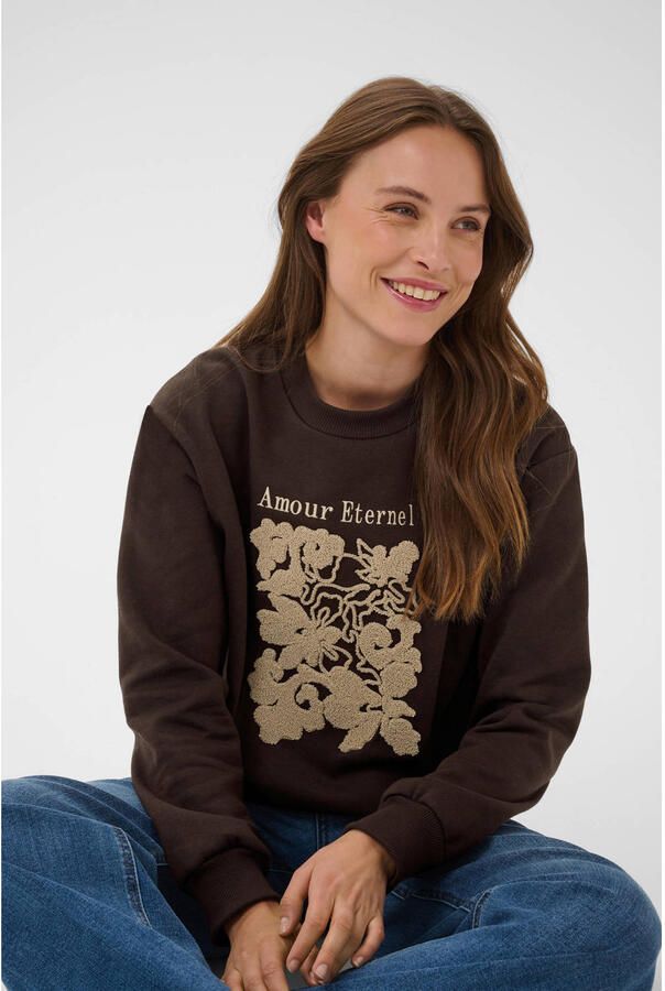 Kaffe sweater met borduursels en print donkerbruin - Foto 2