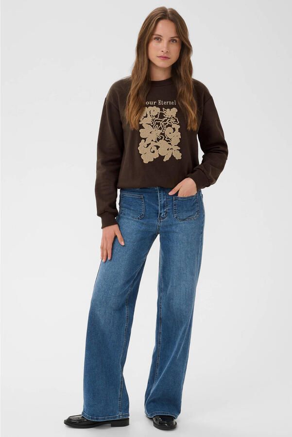 Kaffe sweater met borduursels en print donkerbruin - Foto 3