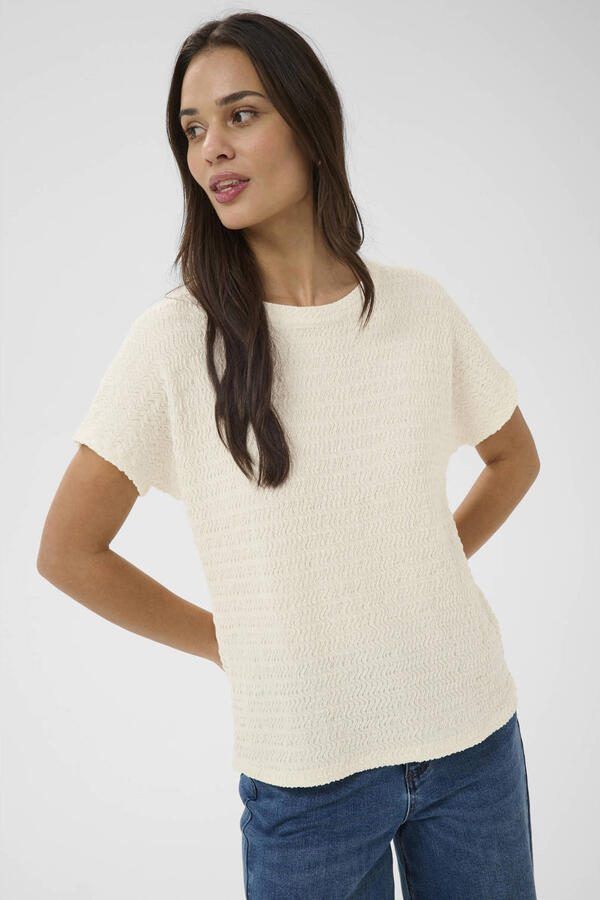 Kaffe top ecru met ingebreid patroon