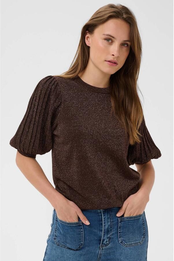 Kaffe viscose trui met glitters bruin - Foto 3