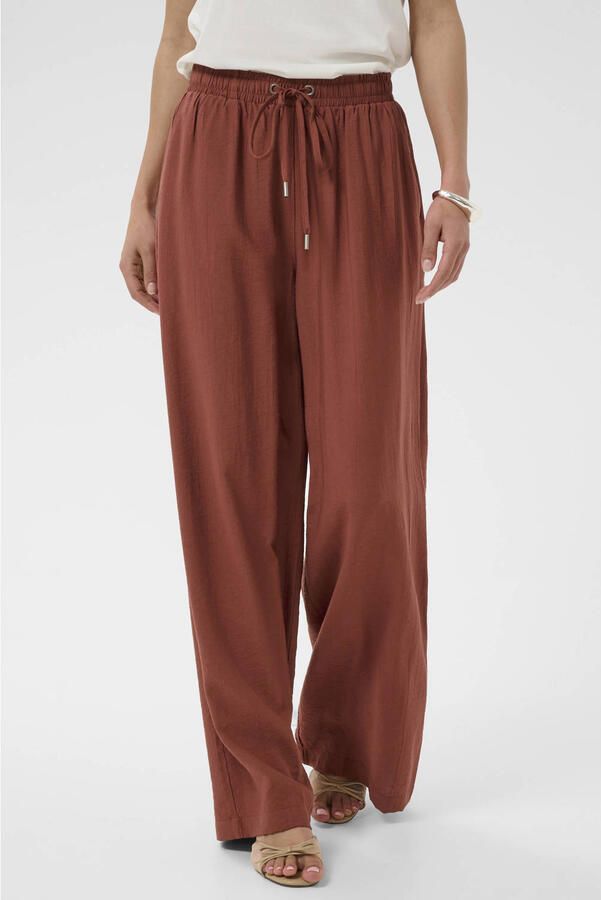Kaffe wide leg regular waist broek koraalrood