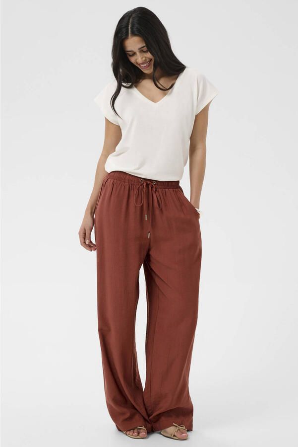 Kaffe wide leg regular waist broek koraalrood - Foto 2