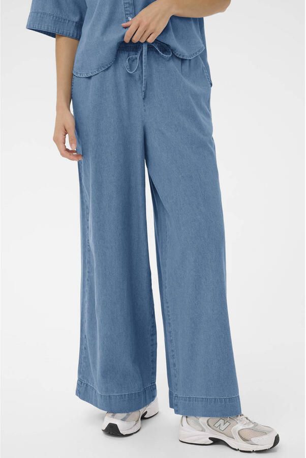 Kaffe wide leg regular waist broek medium blue denim