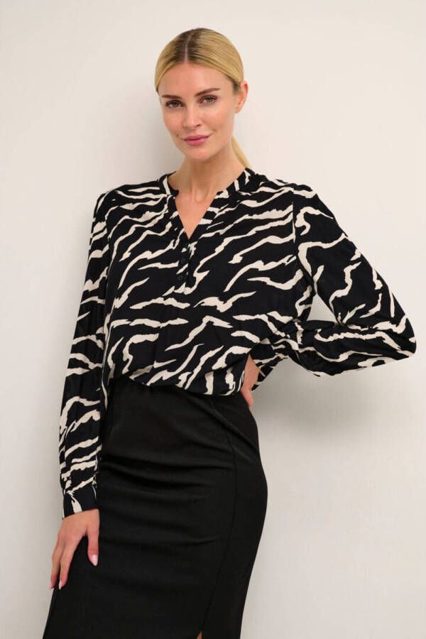Kaffe Zebra Print Blouse Top & T-Shirt Black Dames