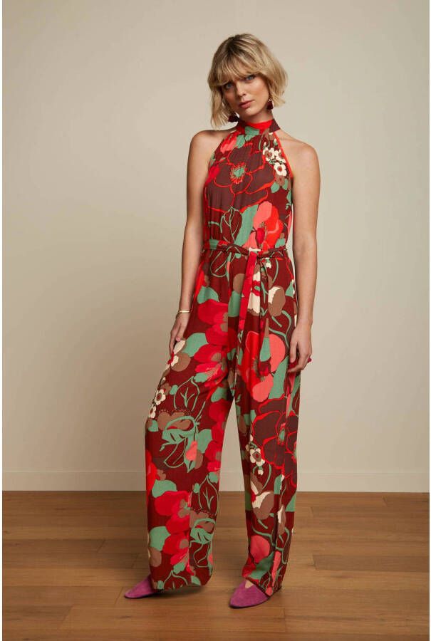 King Louie gebloemde jumpsuit Marty Halter Jumpsuit La Monia rood bruin groen