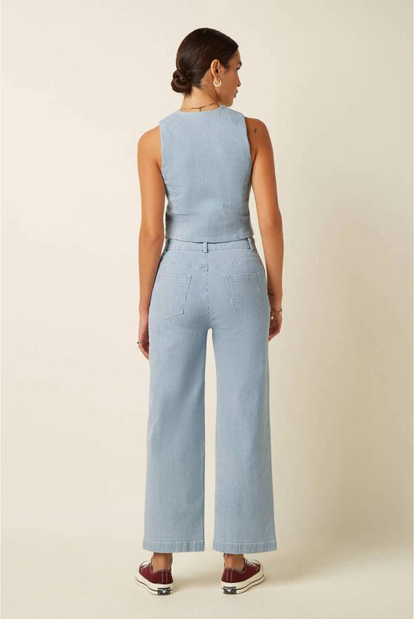 King Louie Beatriz Pants Corner Stripe high waist gestreepte cropped jeans lichtblauw - Foto 3