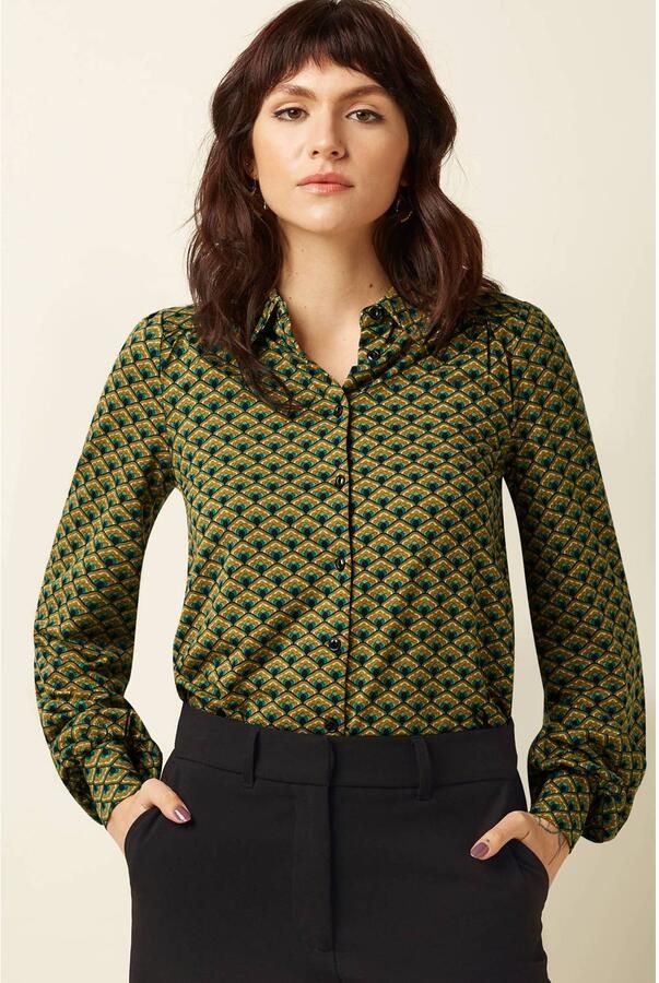 King louie Overhemd Lange Mouw Carina Blouse Frio 10164 Spruced Green - Foto 2