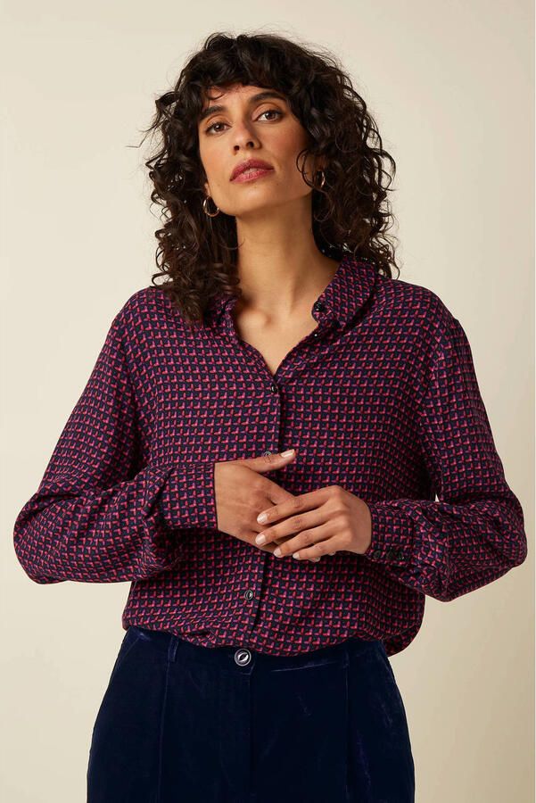 King Louie blouse met print donkerblauw