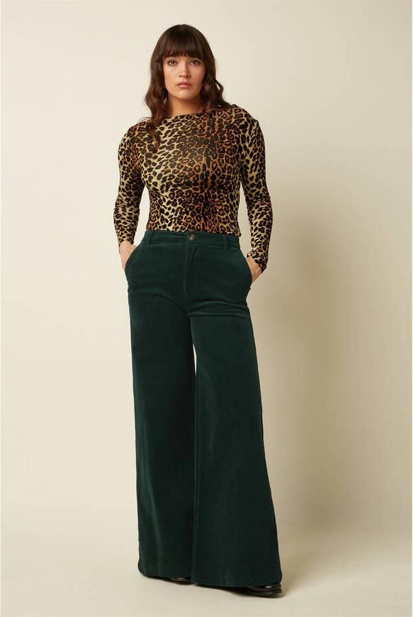 King Louie corduroy wide leg broek donkergroen - Foto 3