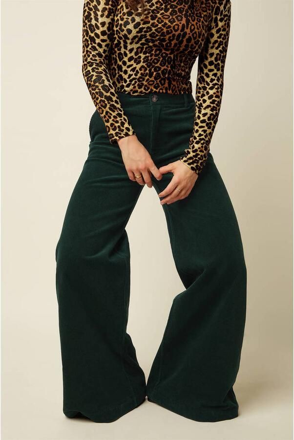 King Louie corduroy wide leg broek donkergroen