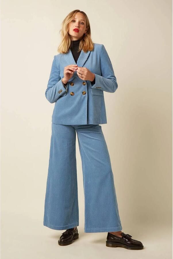 King Louie corduroy wide leg cropped culotte broek lichtblauw