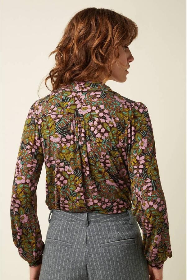 King Louie gebloemde blouse donkerbruin groen roze - Foto 2
