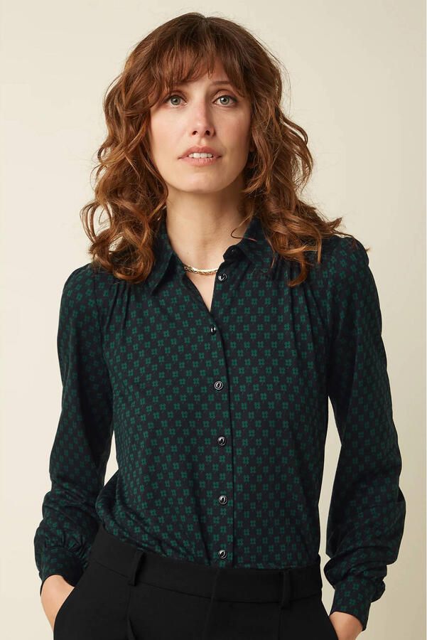 King Louie jersey gebloemde blouse zwart groen