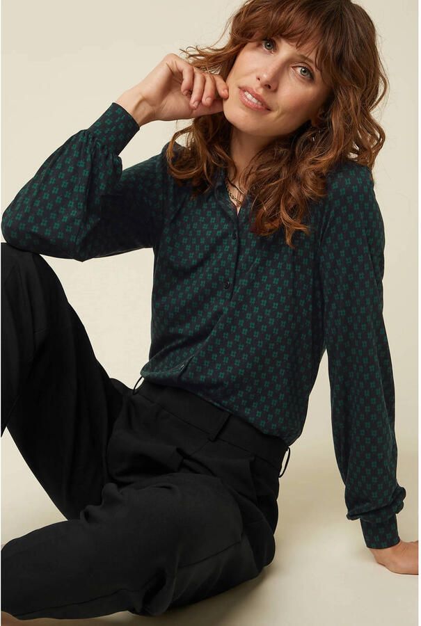 King Louie jersey gebloemde blouse zwart groen - Foto 2