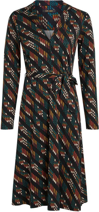 King Louie midi blousejurk met ceintuur en print meerkleurig