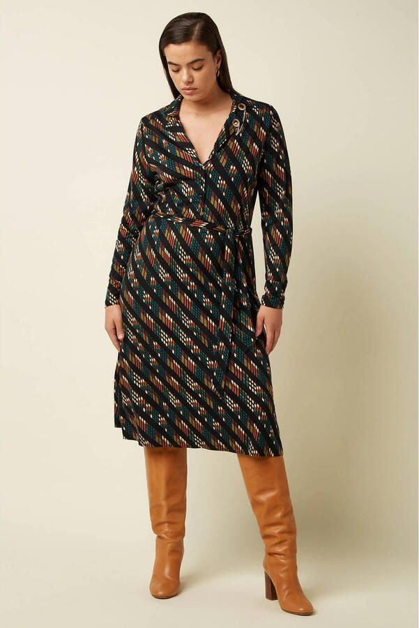 King Louie midi blousejurk met ceintuur en print meerkleurig