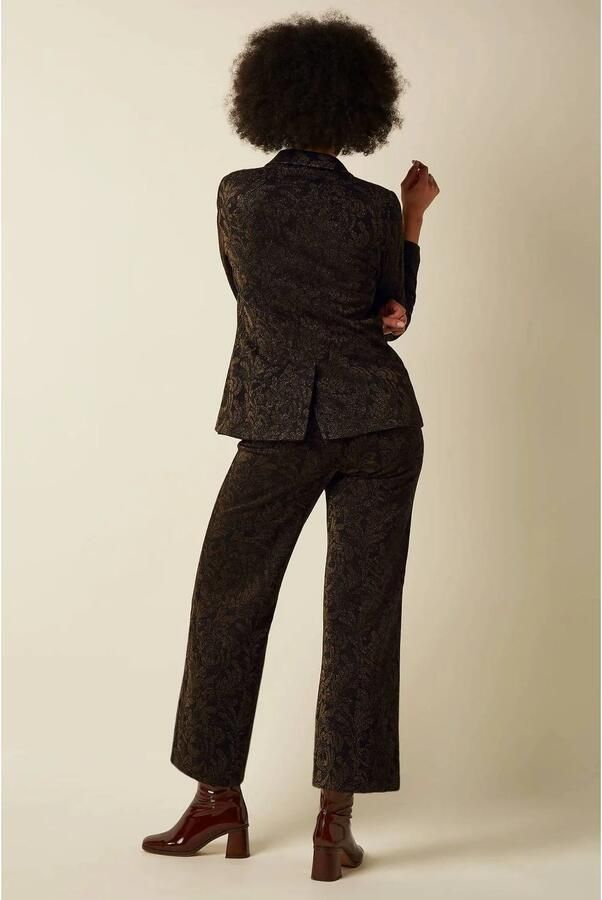 King Louie regular blazer met glitters en print donkerbruin - Foto 3