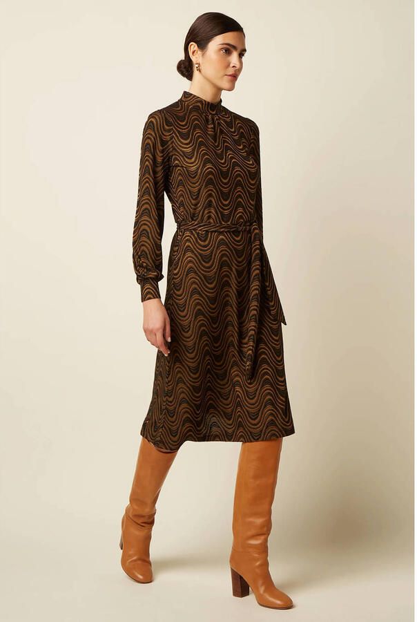 King Louie vintage midi A-lijn jurk met col bruin