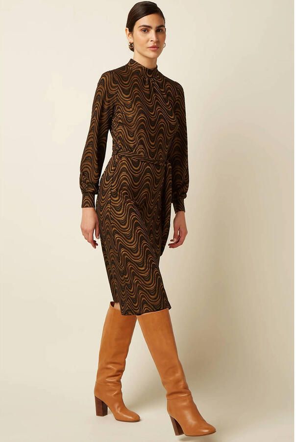 King Louie vintage midi A-lijn jurk met col bruin - Foto 3