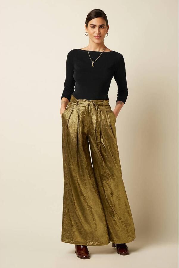King Louie wide leg cropped culotte broek goud