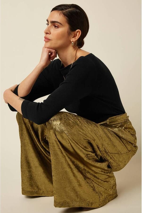 King Louie wide leg cropped culotte broek goud - Foto 3