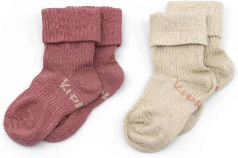 KipKep bio-katoen blijf-sokken 0-12 maanden set van 2 Dusty Clay Roze Meisjes Biologisch katoen 6-12 mnd