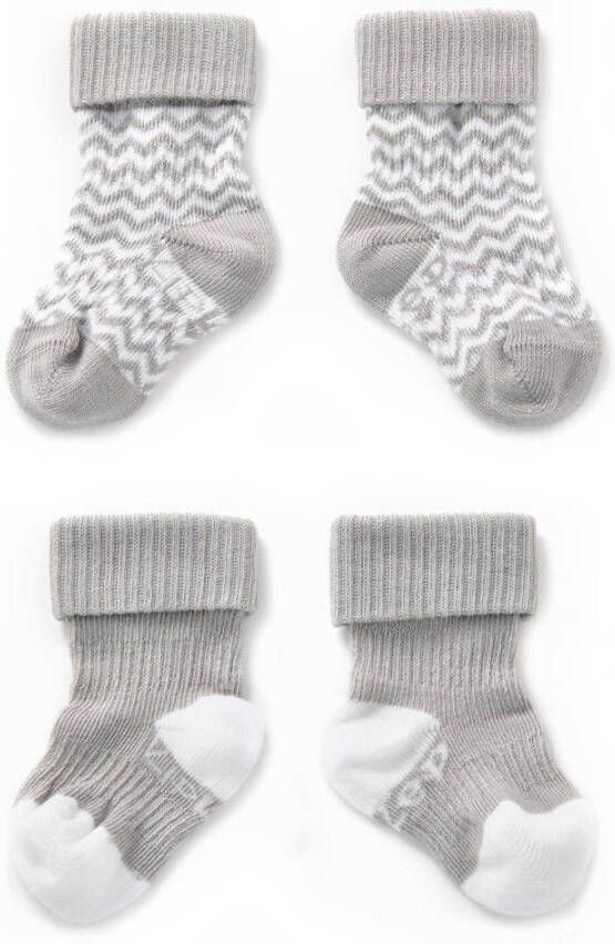 KipKep blijf-sokken 0-12 maanden set van 2 grijs wit Katoen 6-12 mnd